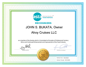 ASTA Member Certificate John Bukata